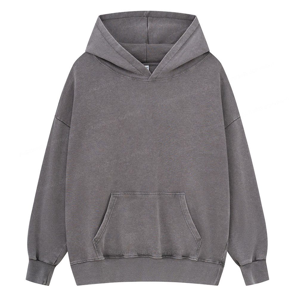 Pagewings Comfortable Solid Color Unisex Washed Hoodie