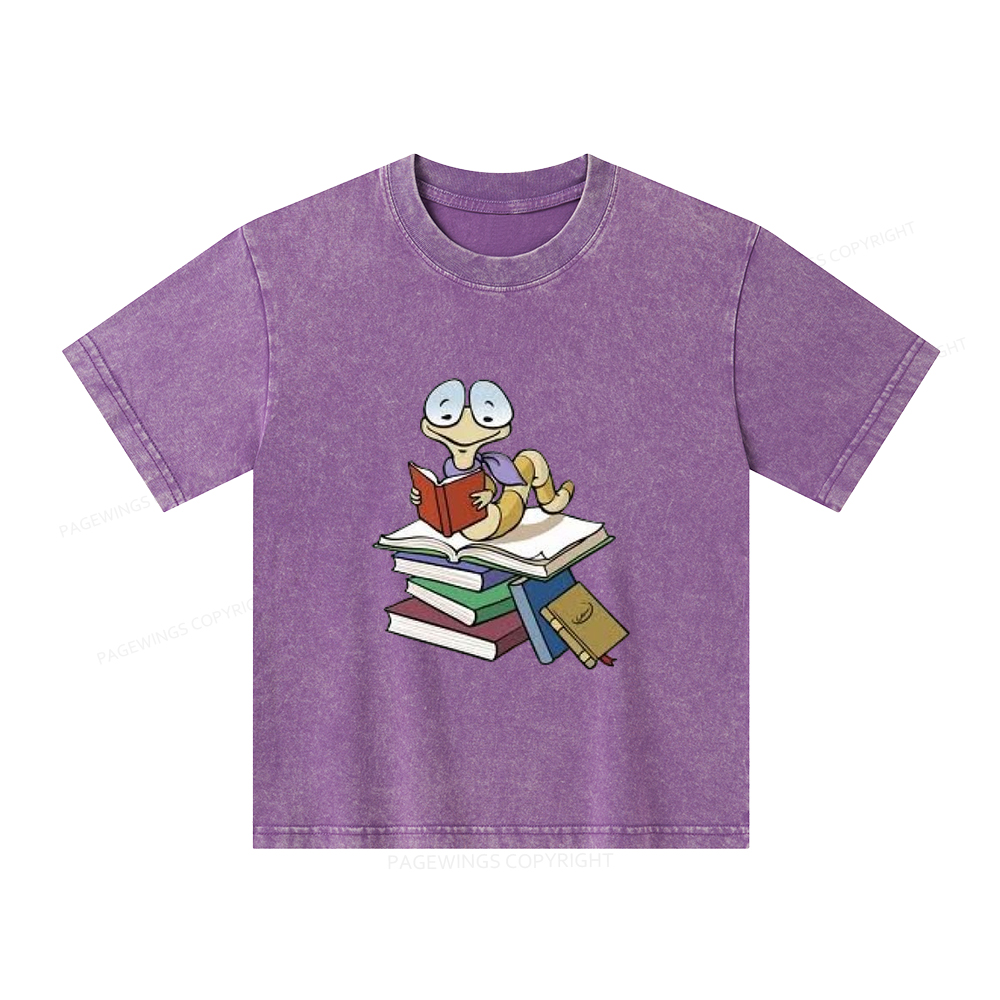 Pagewings Reading Snail and Book Unisex Kids Washed T-shirt