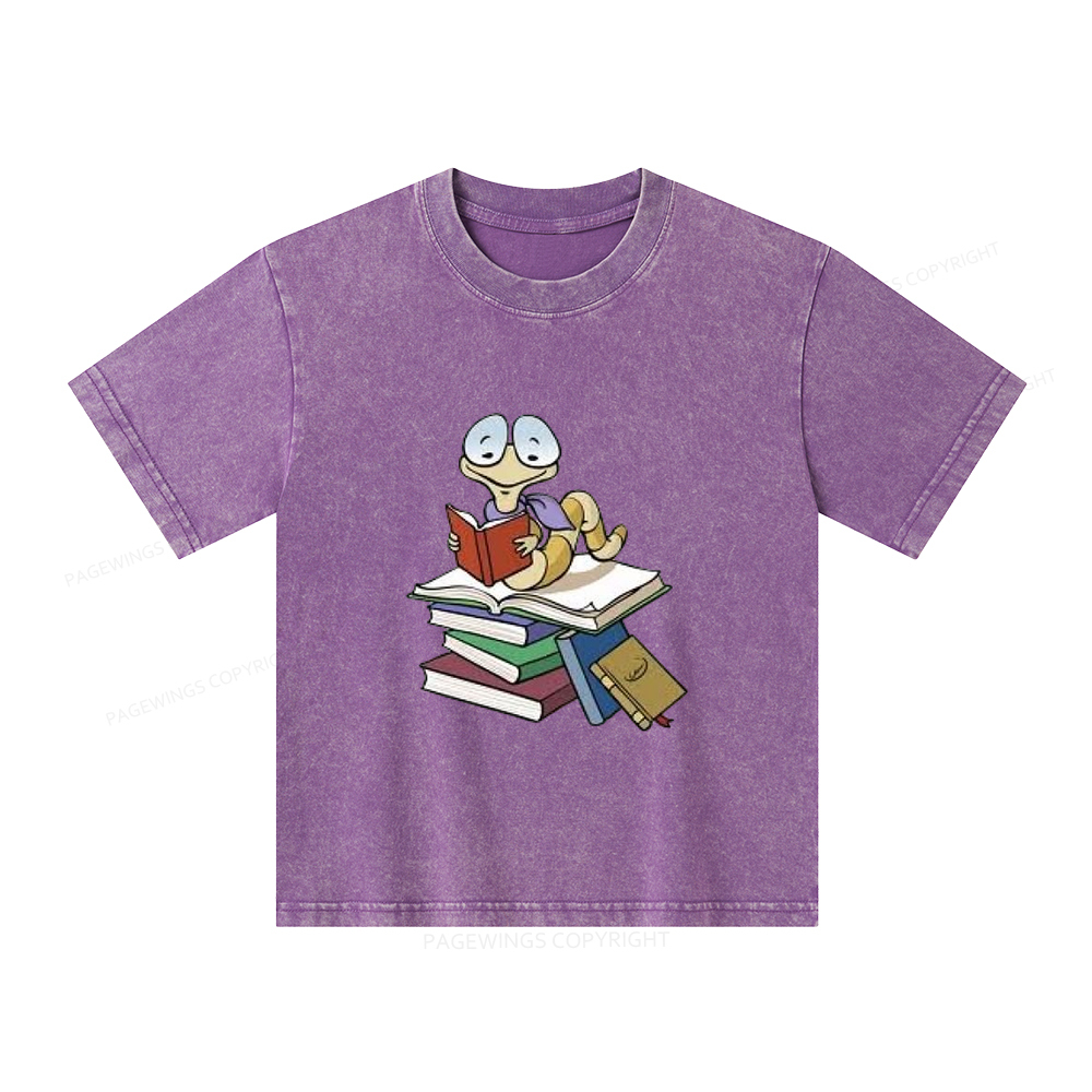 Pagewings Reading Snail and Book Unisex Kids Washed T-shirt