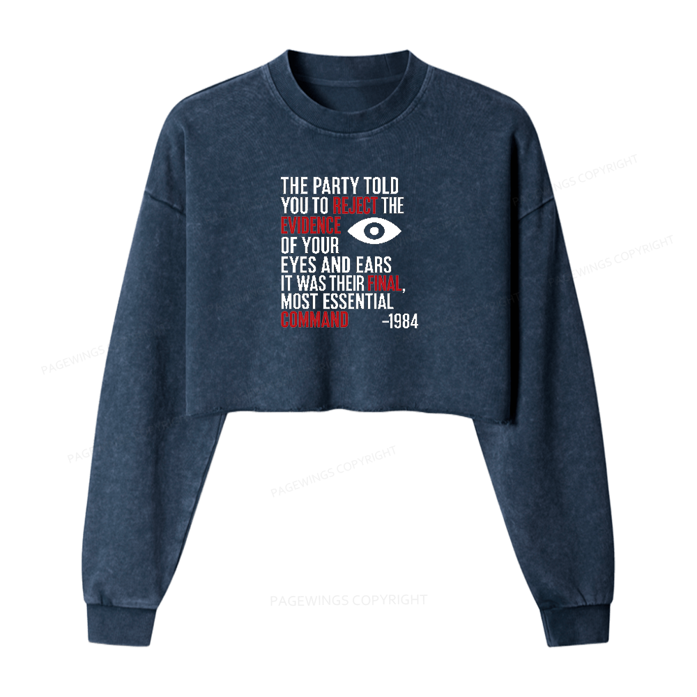 Pagewings Dystopia Quote Washed Crop Sweatshirt