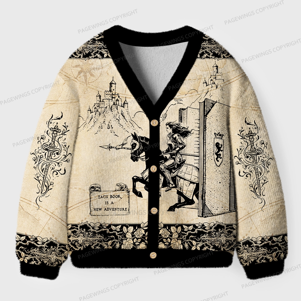 Pagewings Each Book Is A New Adventure Unisex Ugly Cardigan Sweaters