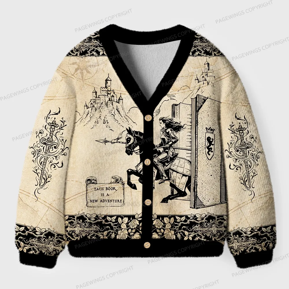 Pagewings Each Book Is A New Adventure Unisex Ugly Cardigan Sweaters