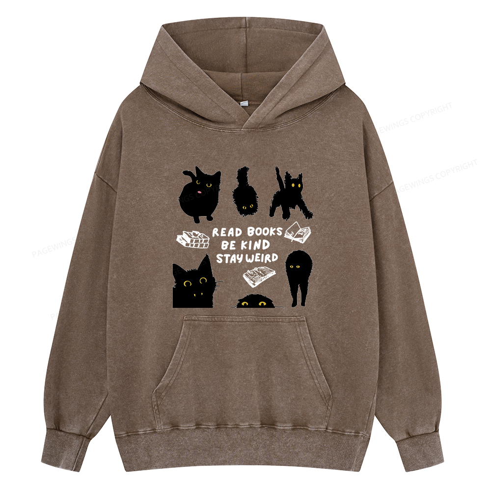 Pagewings Read Books Be Kind Stay Weird Unisex Washed Hoodie