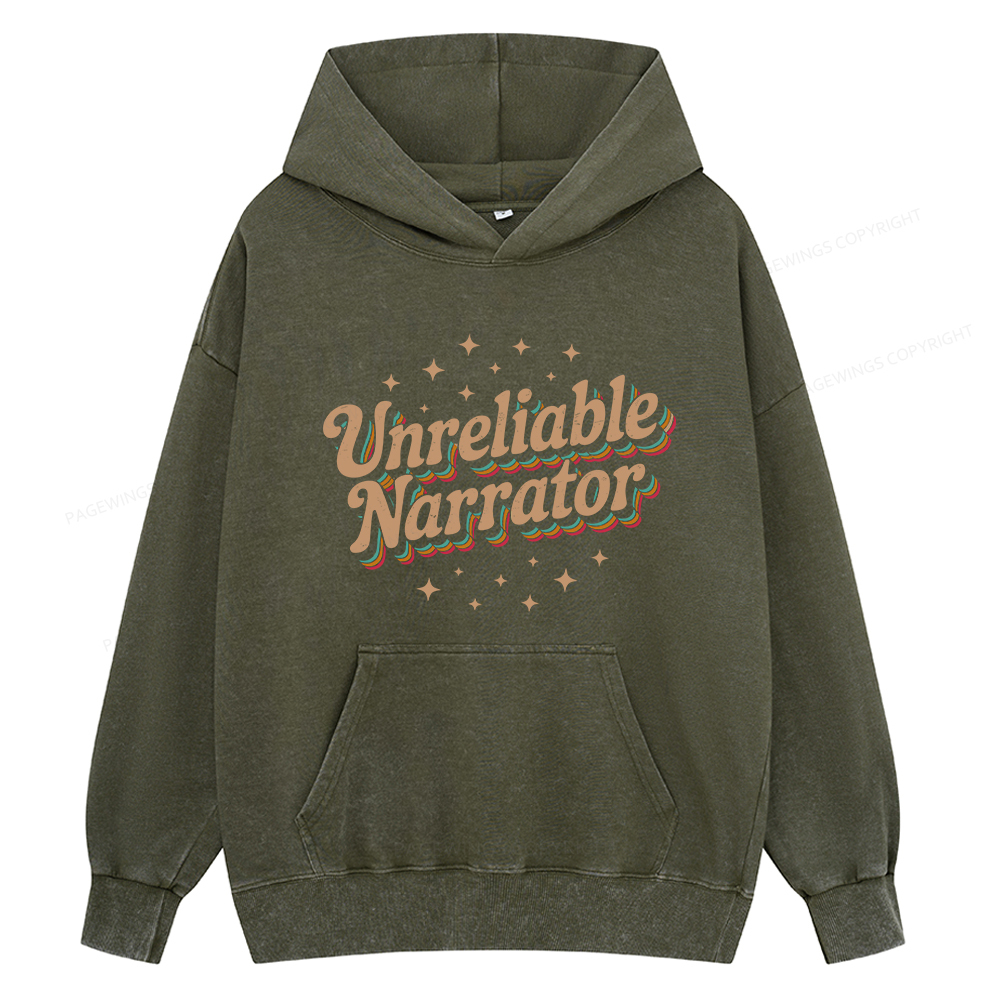 Pagewings Unreliable Narrator Unisex Washed Hoodie