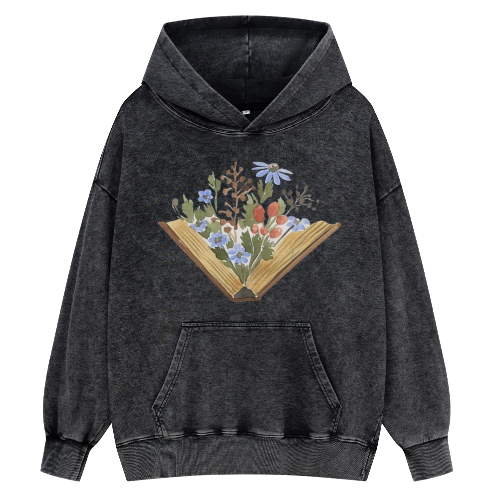 Pagewings Wildflowers Book Unisex Washed Hoodie