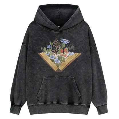Pagewings Wildflowers Book Unisex Washed Hoodie
