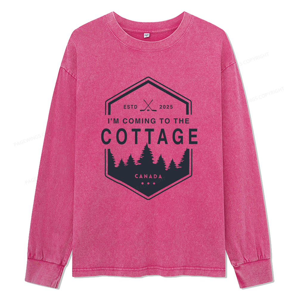 Pagewings Coming To The Cottage Unisex Washed Long Sleeve T-shirt