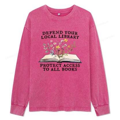 Pagewings Books Save Lives Protect Libraries Unisex Washed Long Sleeve T-shirt