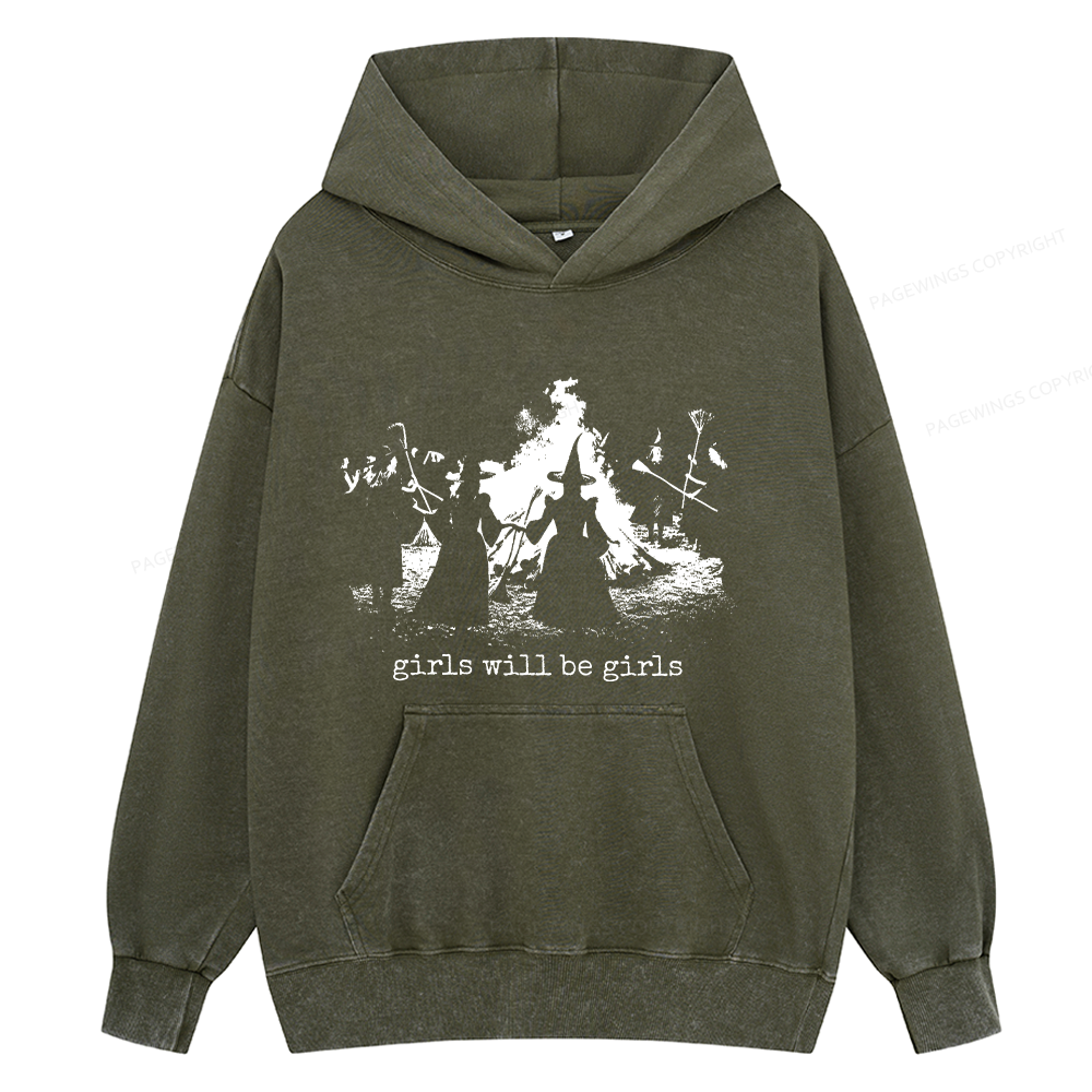 Pagewings Girls Will Be Girls Unisex Washed Hoodie