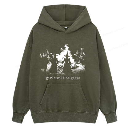 Pagewings Girls Will Be Girls Unisex Washed Hoodie
