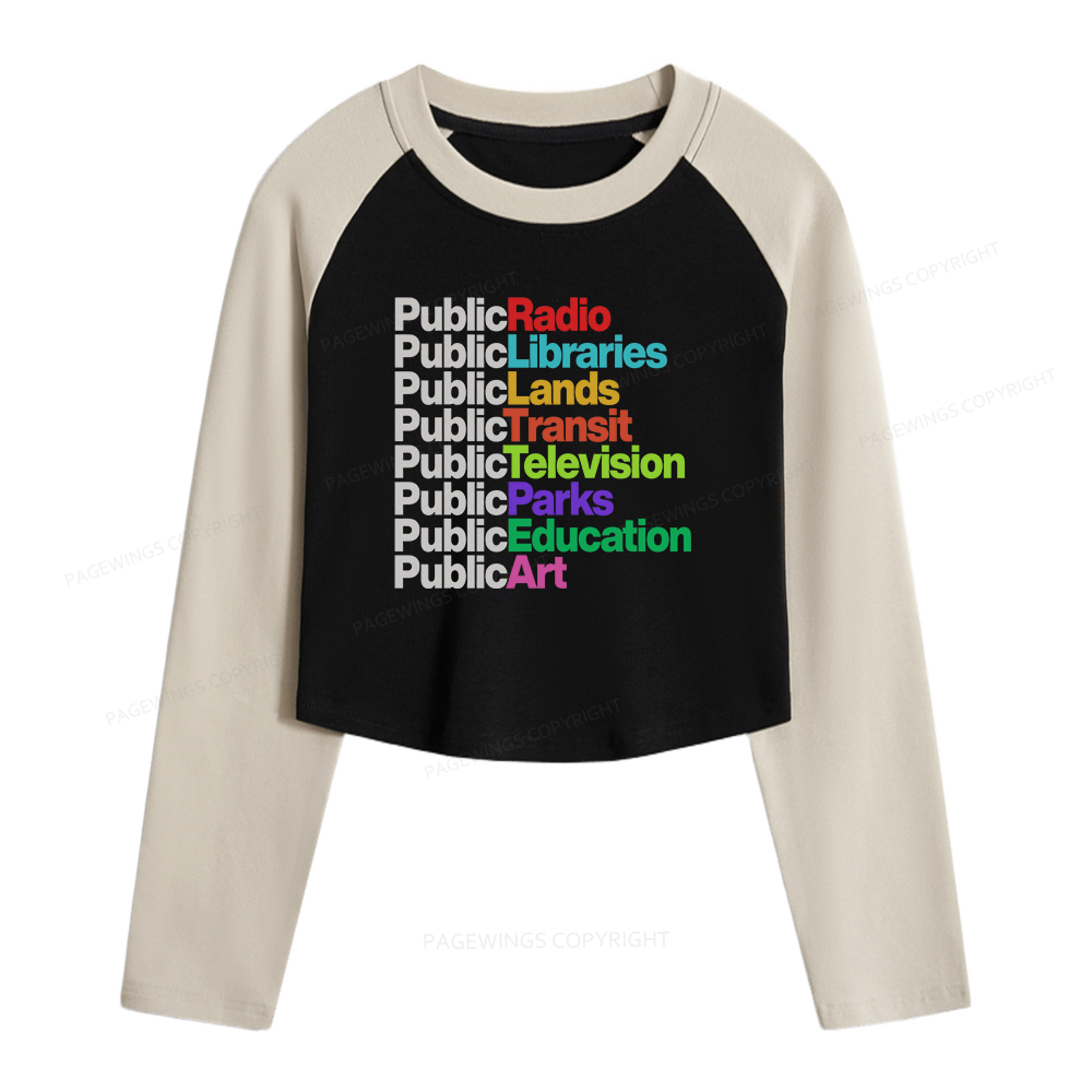 Pagewings Public Libraries Women Long Sleeve Crop Raglan T-shirt