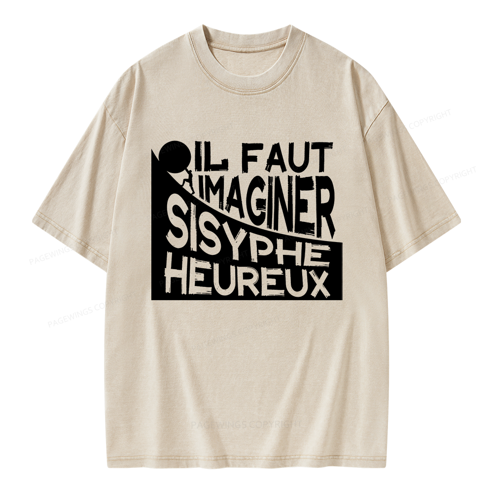 Pagewings Sisyphus Happy Unisex Washed T-shirt