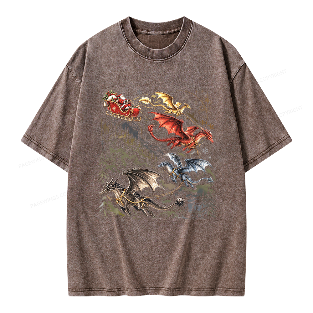 Pagewings Dragon Rider Holiday Unisex Washed T-shirt