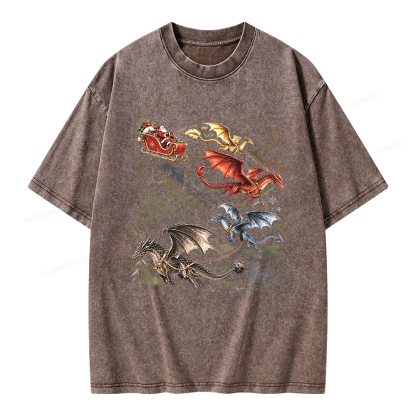 Pagewings Dragon Rider Holiday Unisex Washed T-shirt