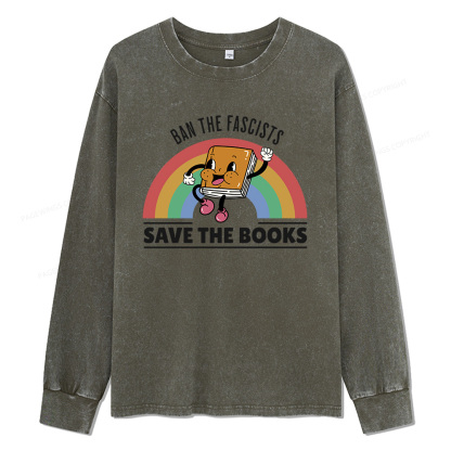 Pagewings Ban The Fascists Save The Books Unisex Washed Long Sleeve T-shirt