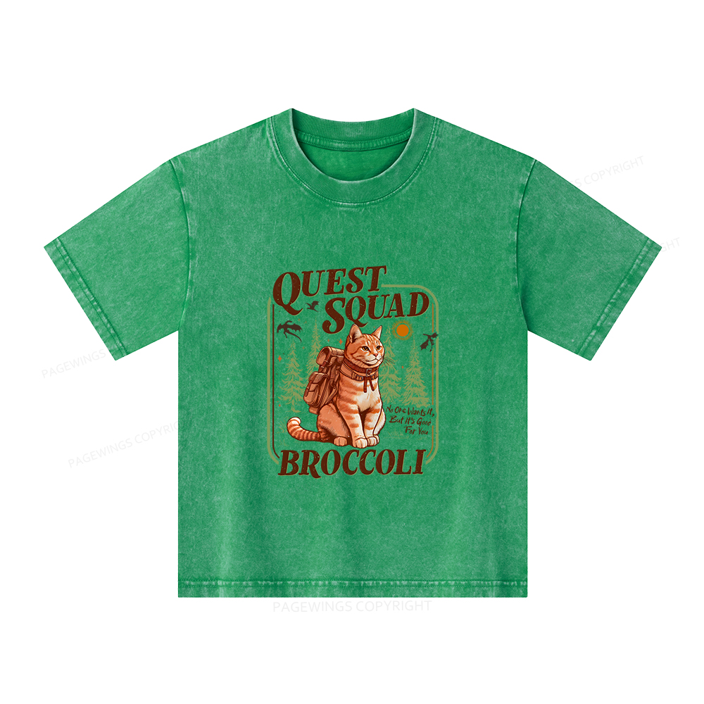 Pagewings Quest Squad Broccoli Unisex Kids Washed T-shirt