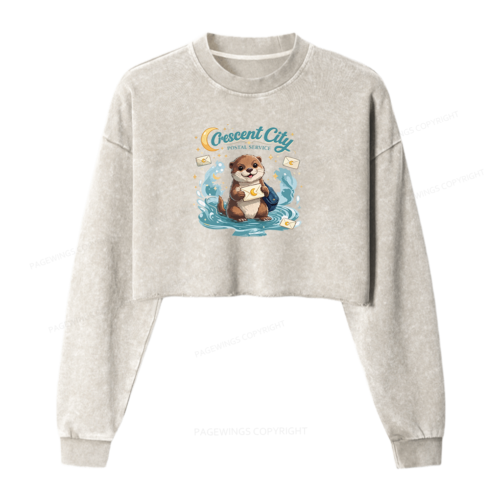 Pagewings Fantasy Book Lover Washed Crop Sweatshirt