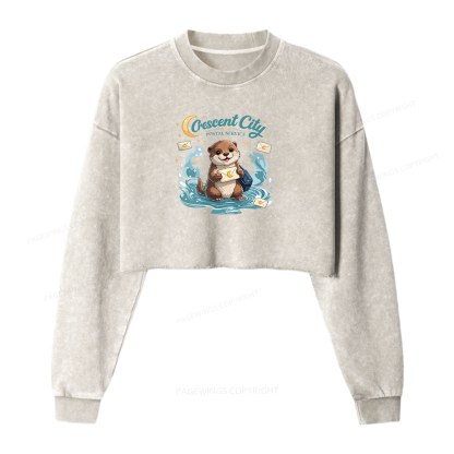 Pagewings Fantasy Book Lover Washed Crop Sweatshirt