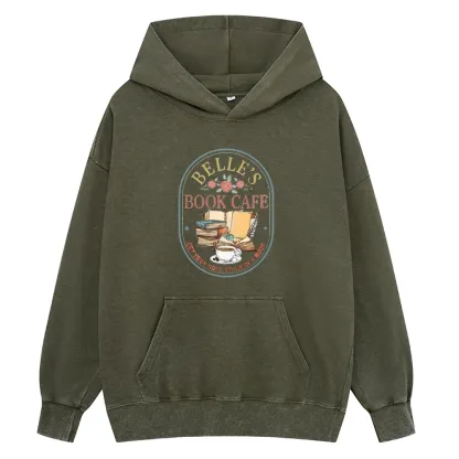 Pagewings Belles Book Cafe Unisex Washed Hoodie