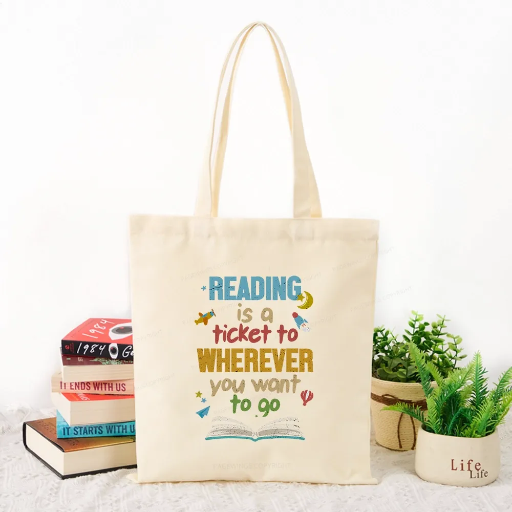 Pagewings Reading Is A Ticket Tote Bag