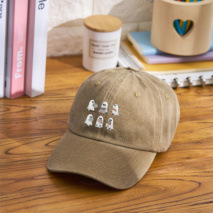 Pagewings Ghost Reading Halloween Washed Cap