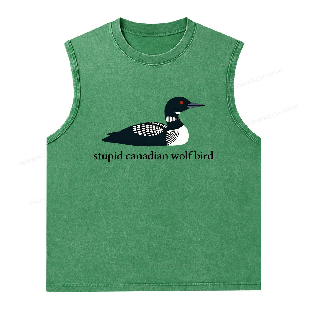 Pagewings Stupid Canadian Wolf Bird Unisex Washed Tank Top