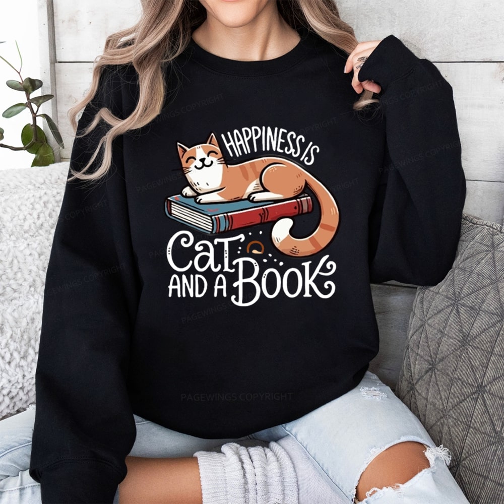 Pagewings Happiness Is A Cat And A Book Unisex Classic Sweatshirt