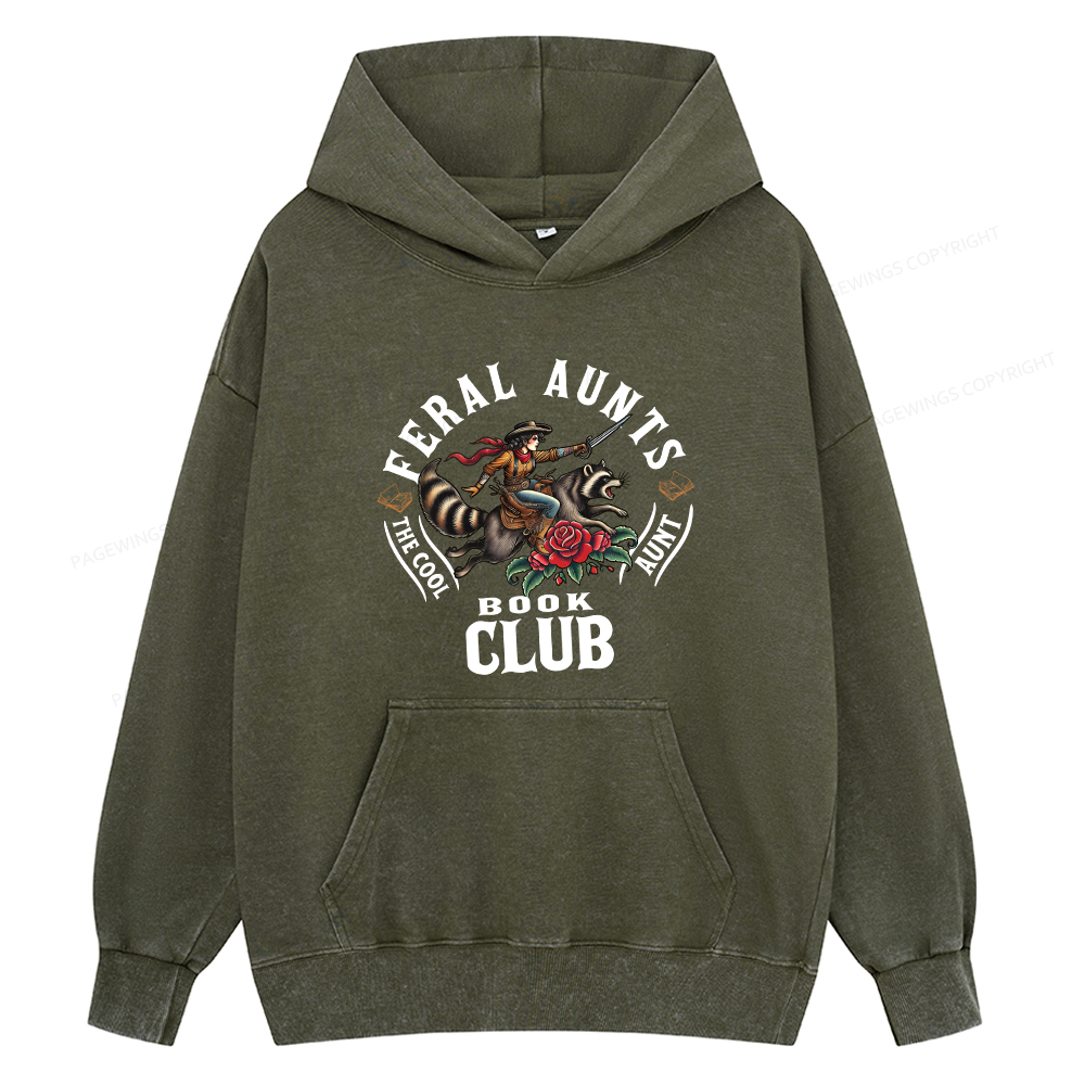 Pagewings Feral Aunt Social Book Club Unisex Washed Hoodie