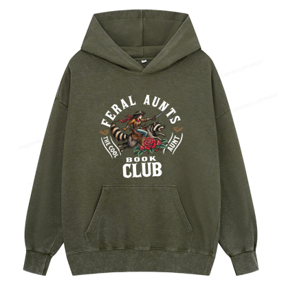 Pagewings Feral Aunt Social Book Club Unisex Washed Hoodie