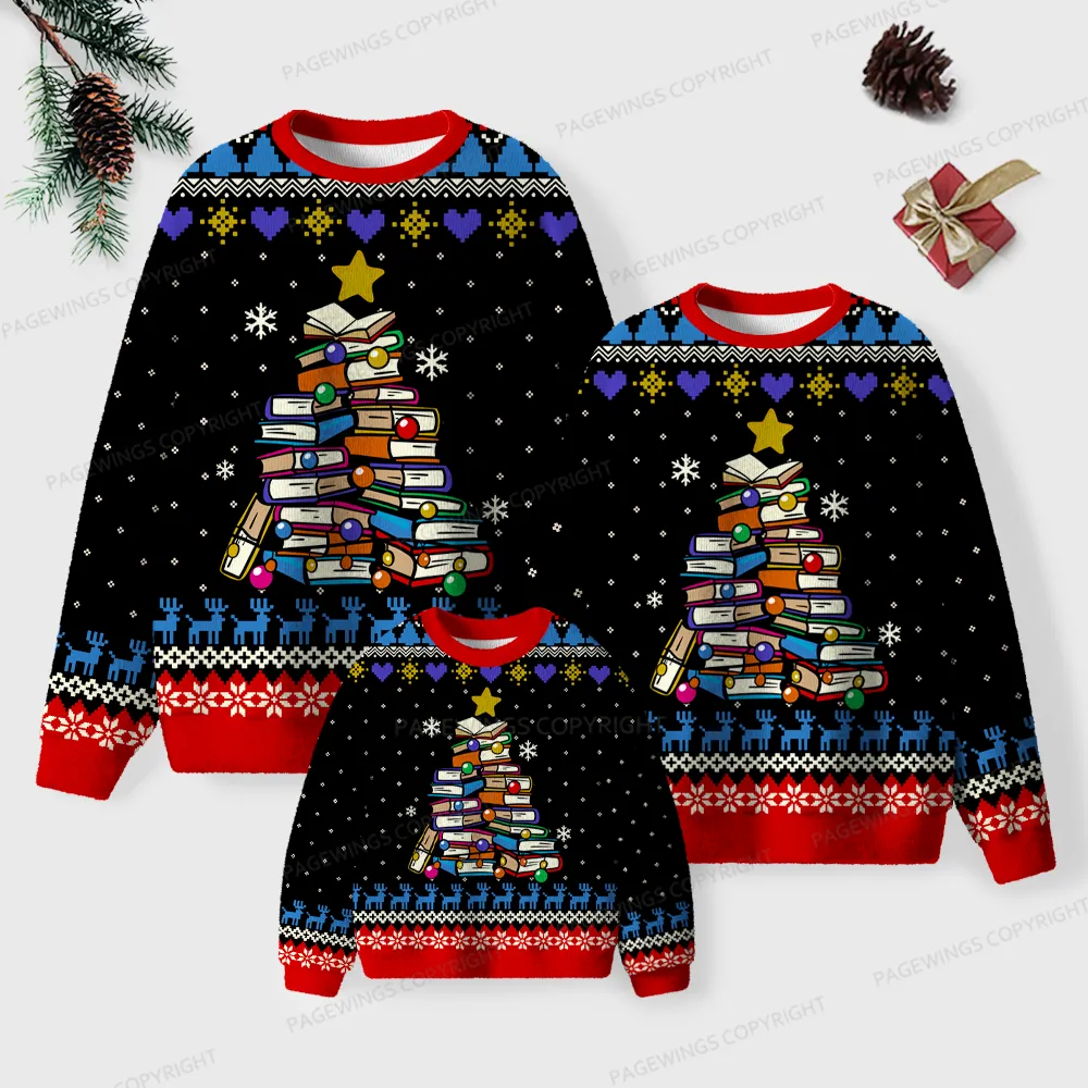 Pagewings Christmas Tree Book Unisex Ugly Knit Sweatshirt