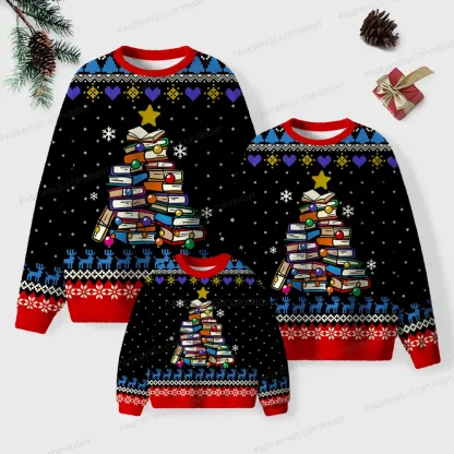 Pagewings Christmas Tree Book Unisex Ugly Knit Sweatshirt