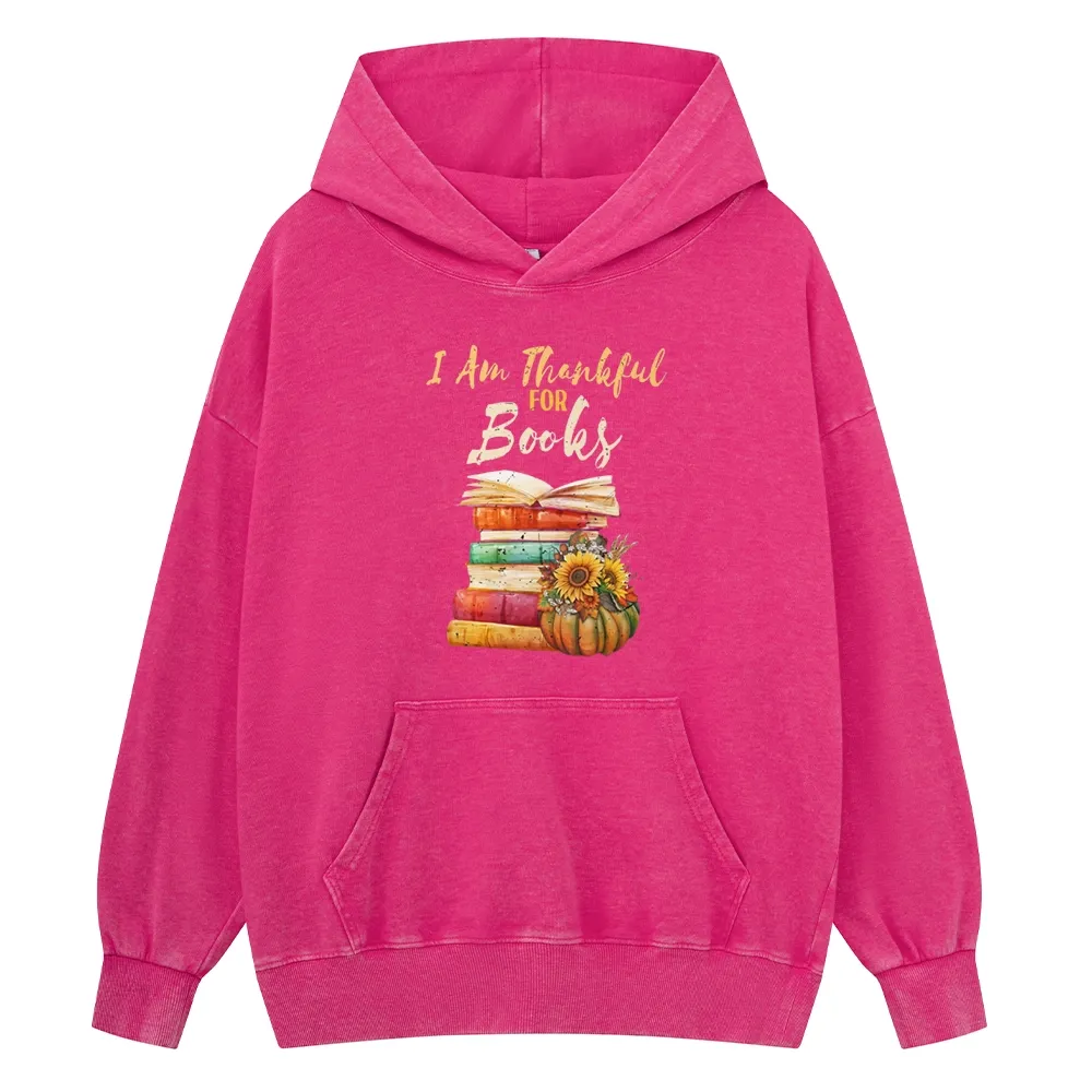 Pagewings Thanksgiving I‘m Thankful For Books Unisex Washed Hoodie