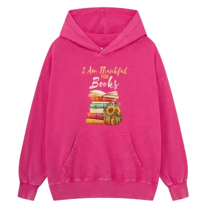 Pagewings Thanksgiving I‘m Thankful For Books Unisex Washed Hoodie