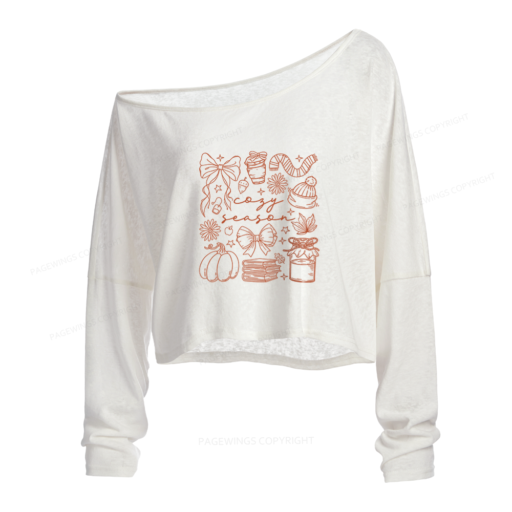 Pagewings Cozy Season Slouchy Long Sleeve Off Shoulder T-shirt