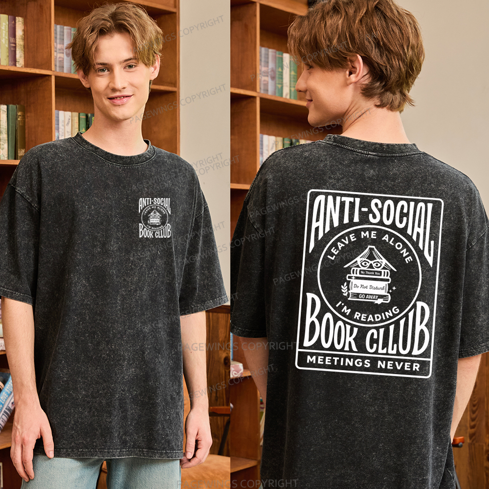 Pagewings Anti-Social Book Club Unisex Washed T-shirt