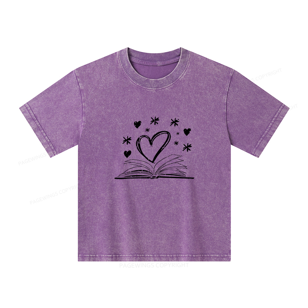 Pagewings Bookworm Librarian Valentines Day Book Unisex Kids Washed T-shirt