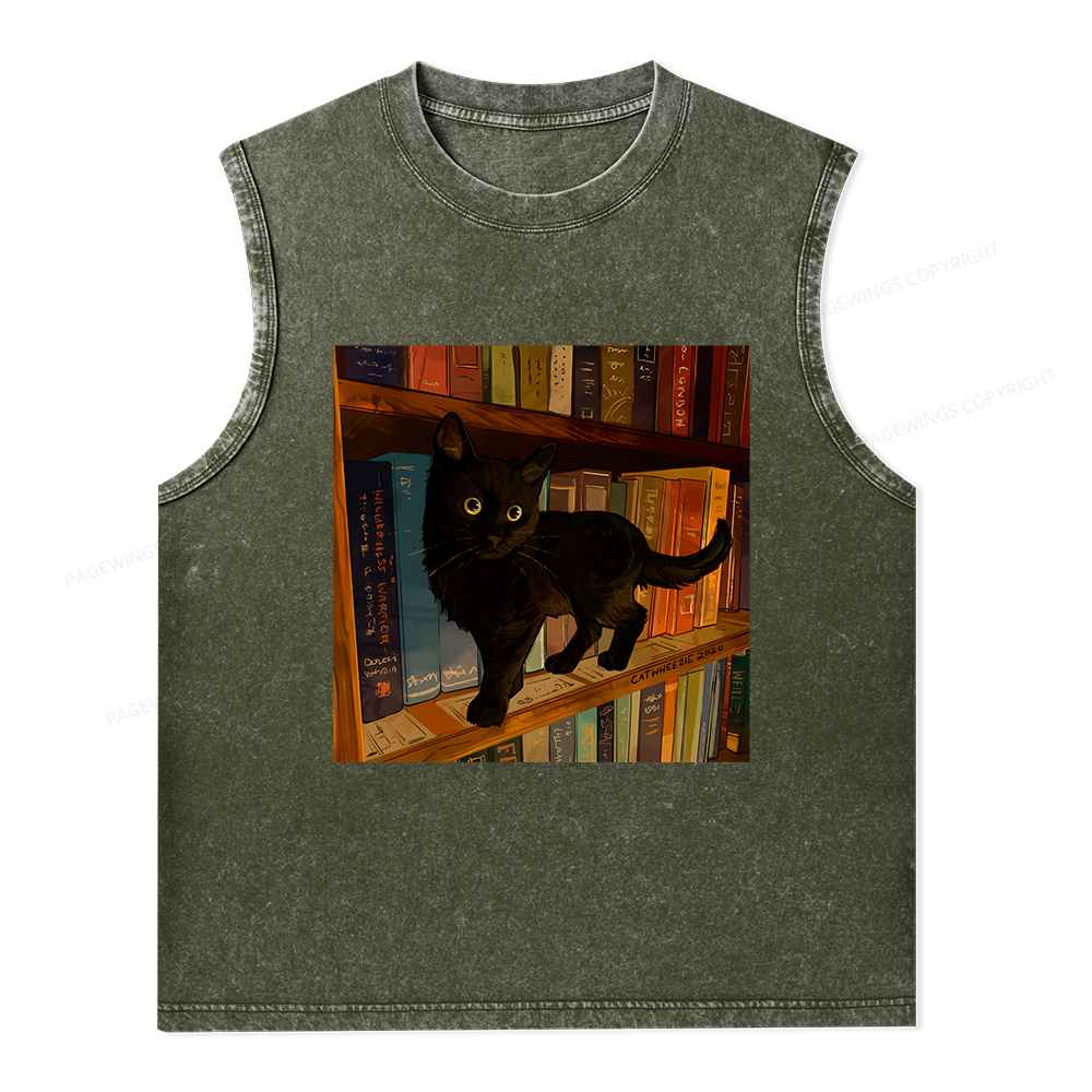 Pagewings Little Library Cat Unisex Washed Tank Top