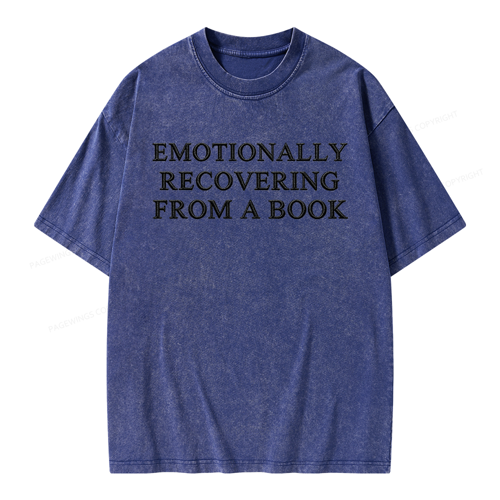 Pagewings Embroidered Emotionally Recovering From a Book Unisex Washed T-shirt