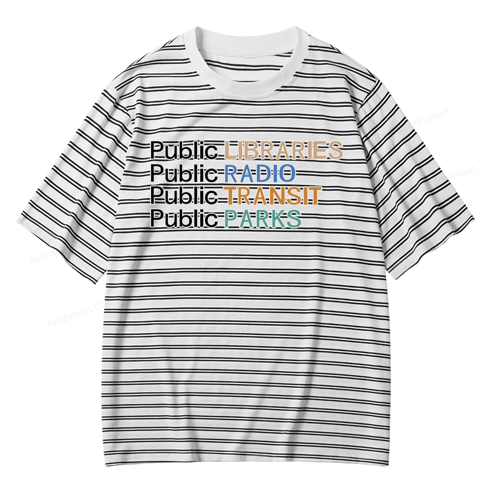 Pagewings Public Libraries Radio Transit Parks Unisex Striped T-Shirt