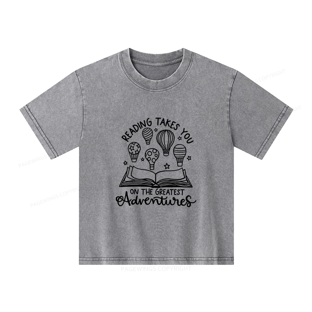 Pagewings Reading Adventures Book Unisex Kids Washed T-shirt