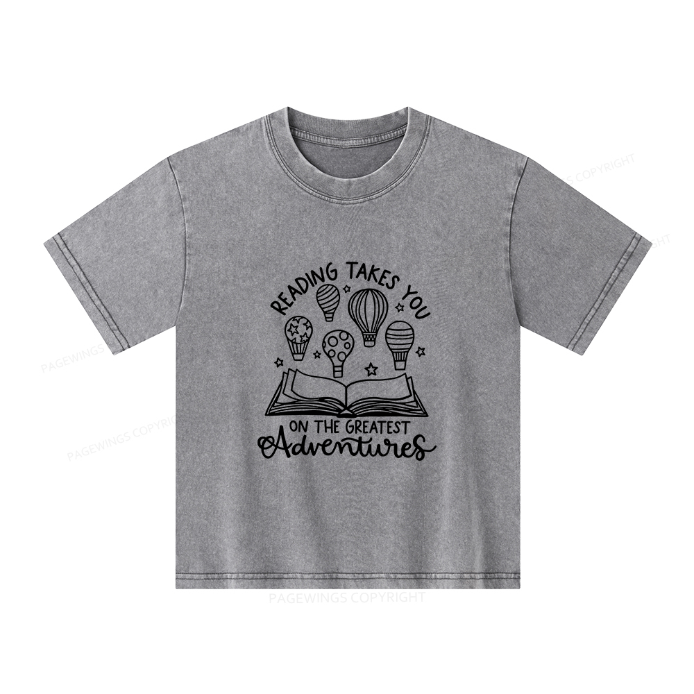 Pagewings Reading Adventures Book Unisex Kids Washed T-shirt