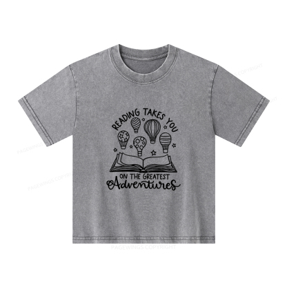Pagewings Reading Adventures Book Unisex Kids Washed T-shirt