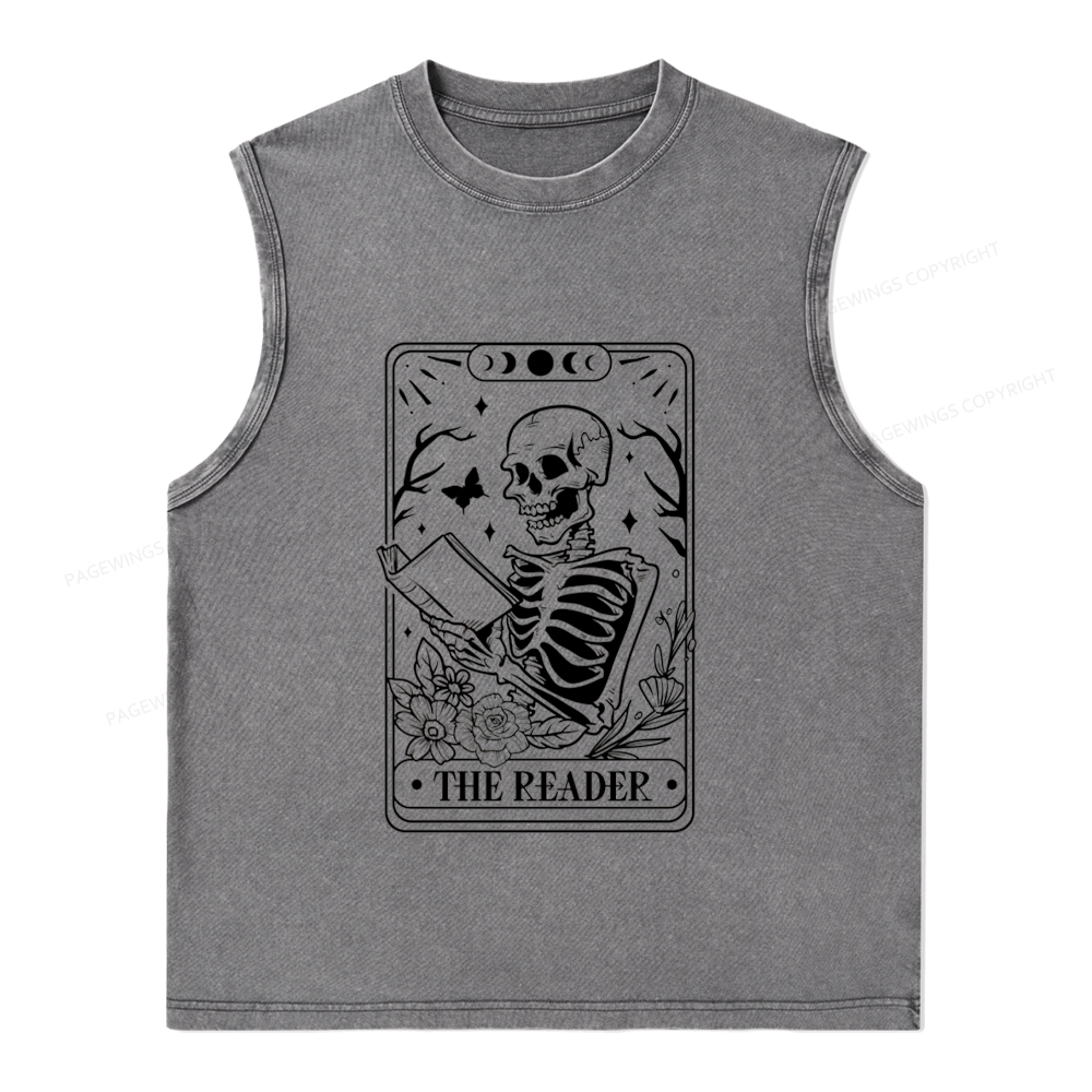Pagewings Halloween The Reader Tarot Card Unisex Washed Tank Top