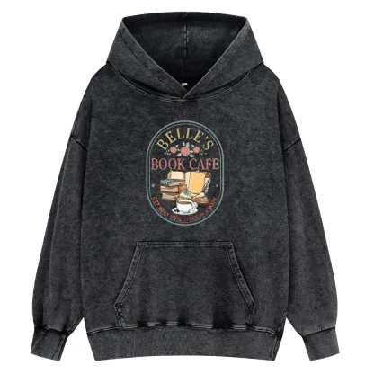 Pagewings Belles Book Cafe Unisex Washed Hoodie