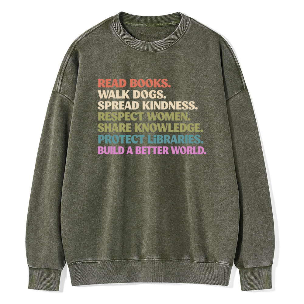 Pagewings Read Books Walk Dogs Unisex Washed Sweatshirt