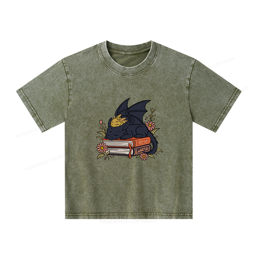 Pagewings Dragon Book Unisex Kids Washed T-shirt