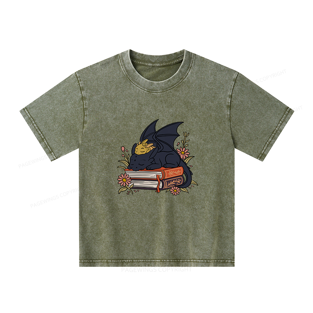 Pagewings Dragon Book Unisex Kids Washed T-shirt