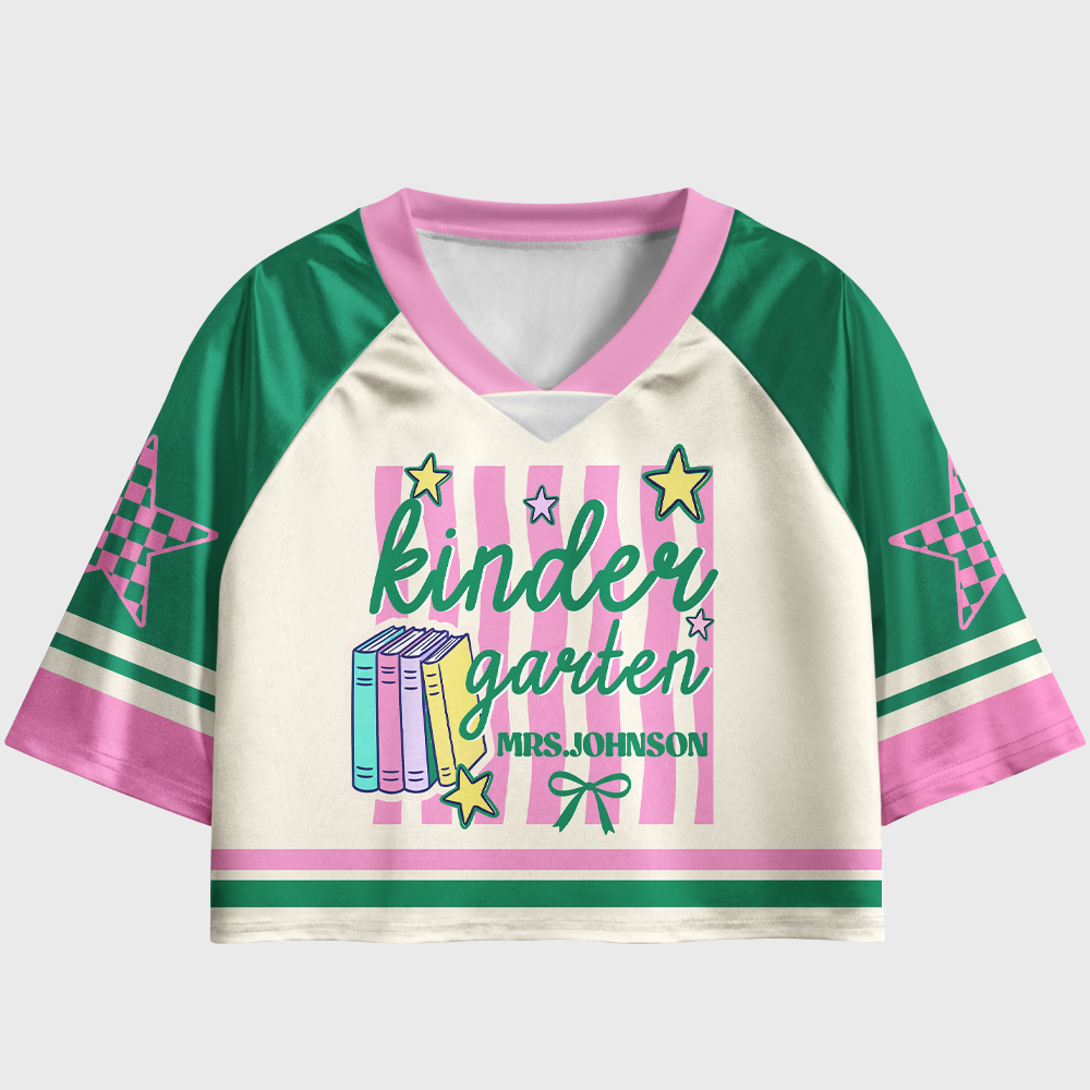 Pagewings Personalized Name Kindergarten Women's Cropped Jersey