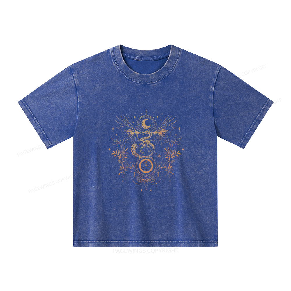 Pagewings Fantasy Dragon Moon Unisex Kids Washed T-shirt