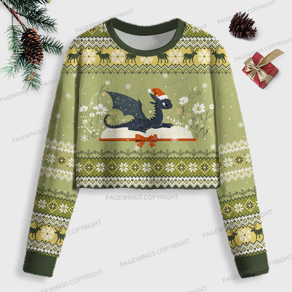 Pagewings Book Dragon Women Ugly Crop Sweatshirt
